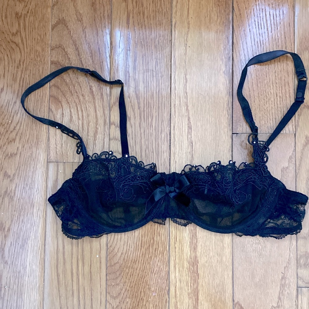 EUC Aubade black mesh & lace balconette bra 34B